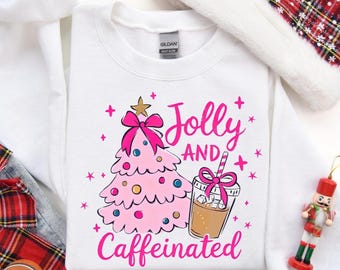 Sudaderas alegres y con cafeína, sudaderas navideñas para amantes del café, suéter divertido con árbol de Navidad, regalos navideños para amantes del café