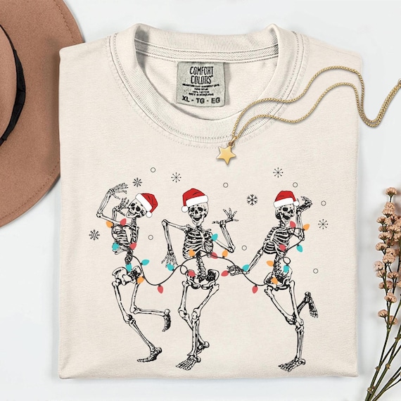 Comfort Colors® Dancing Skeleton Shirt, Retro Christmas Skeleton Shirt, Christmas Crewneck, Christmas Shirt, Christmas Gift, Skeleton Shirt