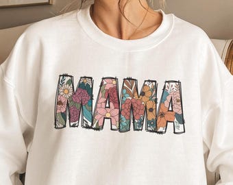 Floral Mama Sweatshirt, Boho Hippie 70s Mama Shirt, Retro Mama Sweatshirt,  Mom Crewneck, Mothers Day Gift for Her, Cute Mama Hoodie