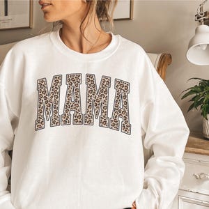Leopard Mama Sweatshirt, Cute Mom Shirt, Retro Mama Shirt, Varsity Mama Crewneck, Gift for Mom, Vintage Mom Hoodie, Mother's Day Shirt