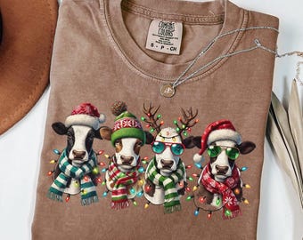Comfort Colors® Christmas Cows Shirt, Christmas Heifer Shirt, Western Christmas Crewneck, Cute Christmas Shirt, Christmas Gift