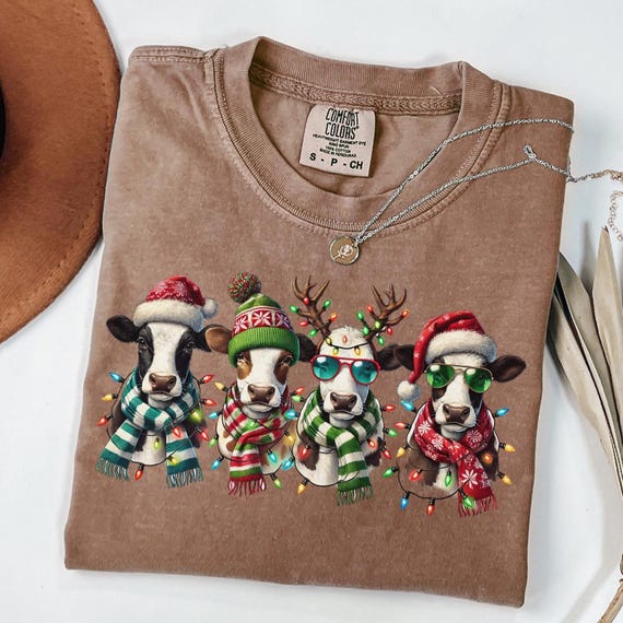 Comfort Colors® Christmas Cows Shirt, Christmas Heifer Shirt, Western Christmas Crewneck, Cute Christmas Shirt, Christmas Gift