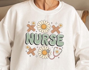 Retro Krankenschwester Sweatshirt, Krankenschwester Crew Shirt, Krankenschwester Geschenk, RN Shirt, Vintage Krankenschwester Sweatshirt, niedlicher Krankenschwester Hoodie, Floral Krankenschwester Rundhalsausschnitt