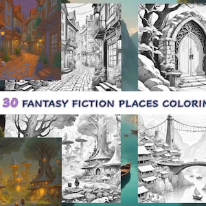 Enchanting Fantasy World Coloring Pages | A4 | RPG-Inspired | Printable Grayscale Art for Adults | Fantasy Landscapes PDF | Instant Download