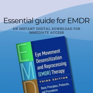 以下が含まれることがあります： 「EMDRのためのエッセンシャルガイド」というタイトルと、「眼球運動脱感作と再処理（EMDR）療法 第3版 基本原則、プロトコル、手順 フランシン・シャピロ」というテキストが書かれた青い本の表紙。