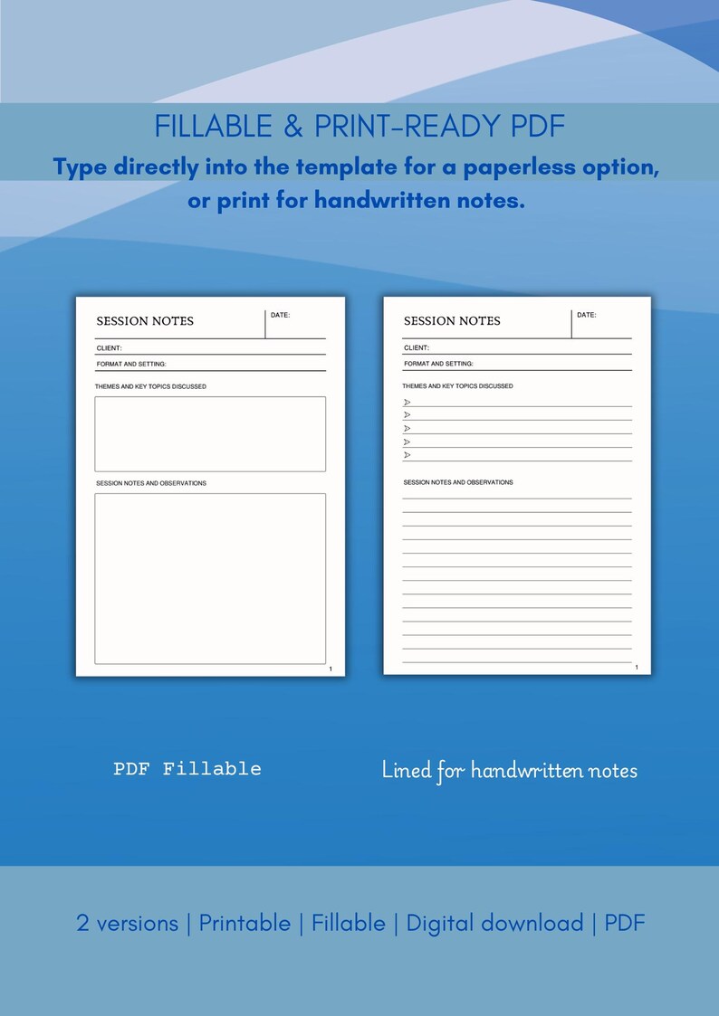 Client Session Notes - Digital Download - 2 Versions for Fillable PDF ...
