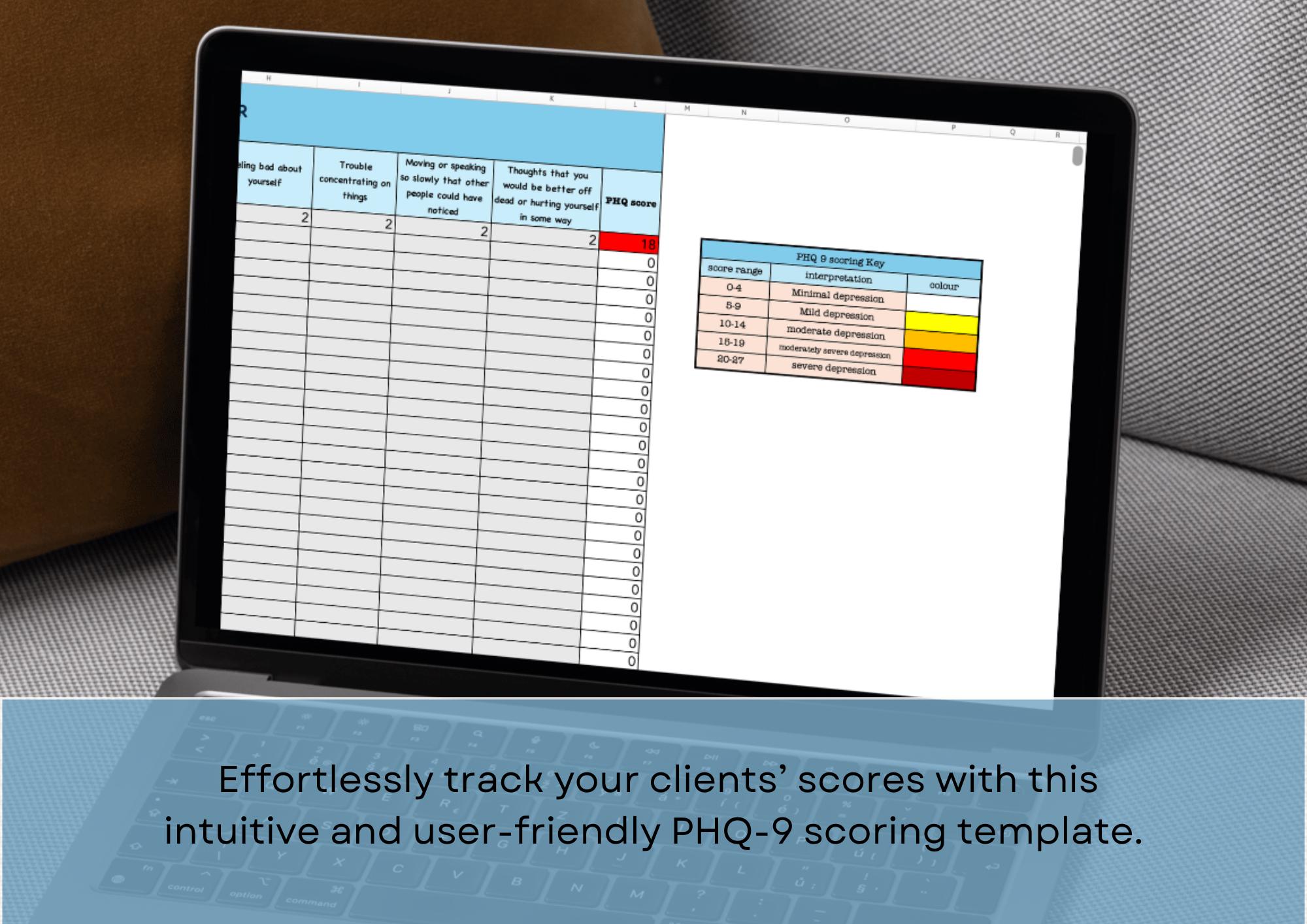 PHQ 9 Scoring Analysis Tool Excel Automated Score Recording For Phq 9 scoring analysis tool excel automated score recording for