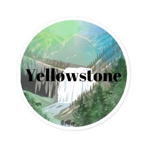 Sticker, Yellowstone National Park, Small, Colorful, Round Sticker, National Park Lover Gift, Laptop Decal, Water Bottle, 2in, 3in, or 5in