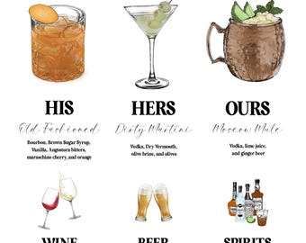 Custom Modern Bar Menu Template, Signature Drinks Sign (Printable)