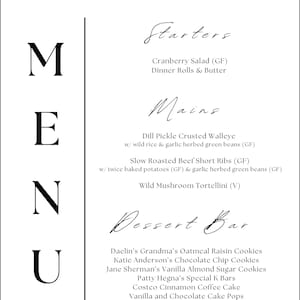 Wedding Menu Template Download, Wedding Menu Cards, Menu Template, Wedding Menus, Minimalist, Modern, Dinner Menu, Instant Download, Custom