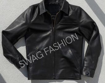 Men's Genuine Leather Jacket: Classic Black Biker Style
