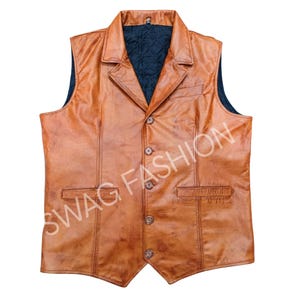 Men&#39;s Leather Biker Vest: Vintage Waxed Motorcycle Waistcoat