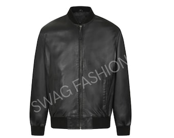 Men's Leather Bomber Jacket: Organic Wool & Genuine Leather