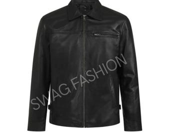 Men's Genuine Leather Jacket: Classic Black Biker Style