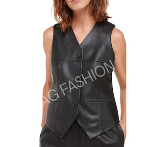 Women&#39;s Waxed Leather Biker Vest: Vintage Motorcycle Waistcoat