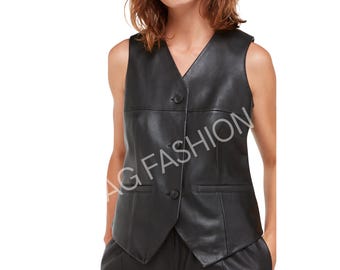 Women's Waxed Leather Biker Vest: Vintage Motorcycle Waistcoat