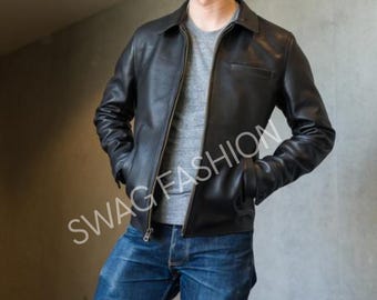 Men's Genuine Leather Jacket: Classic Black Biker Style