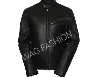 Men's Genuine Leather Jacket: Classic Black Biker Style