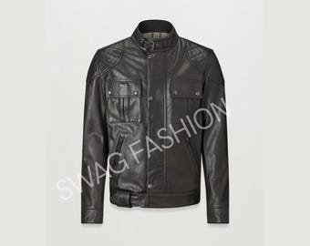 Men's Genuine Leather Jacket: Classic Black Biker Style