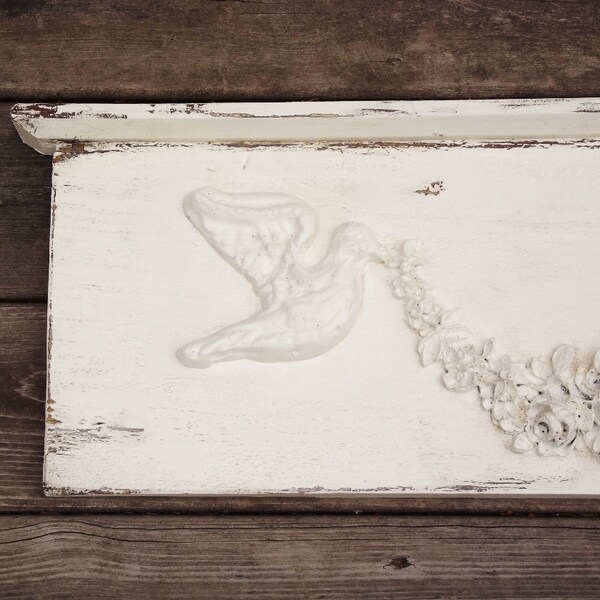 Handcrafted Vintage Inspired Pediment with Floral Swags and Birds Large Wall Hanging