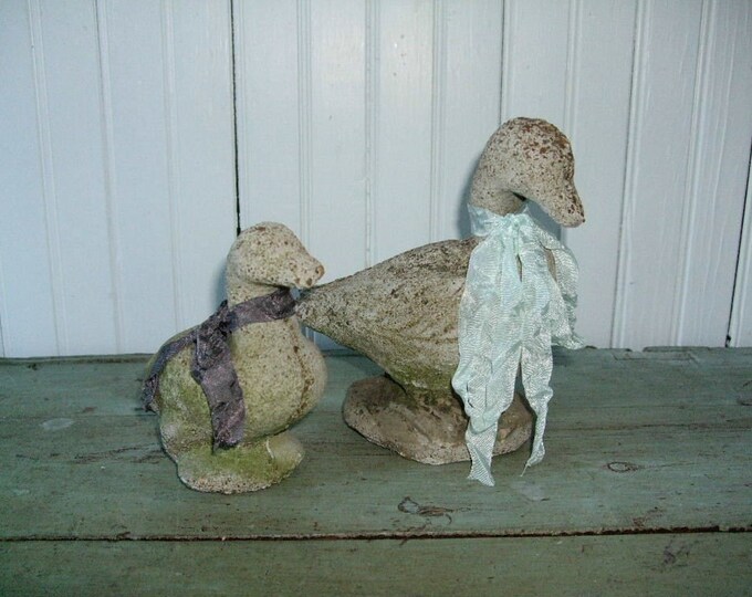 Vintage Garden Statues Cement Ducks Etsy