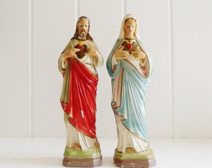 Vintage Religious Statues Mary and Jesus Sacred Heart Etsy