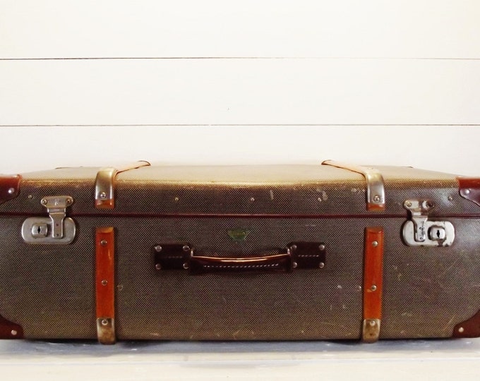 Vintage Suitcase German Vulkimit Wood and Leather Trimmed Case Etsy