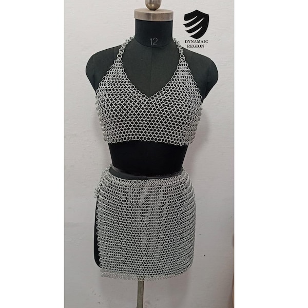 Aluminum Chainmail Bra and Skirt Set: Larp Cosplay Costume