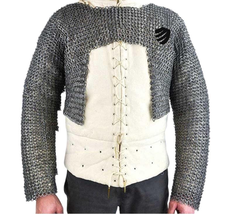 Mittelalterliches 9 mm Kettenhemd Hemd Stahl Flachring Vernietet Mit Unterlegscheibe, Halbarm Kettenhemd Voider Halbpanzer Rüstung Für Larp & Reenactment