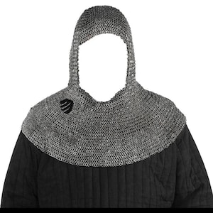 Medieval Chainmail Coif: Mild Steel Flat Ring Riveted Hood - LARP Armor