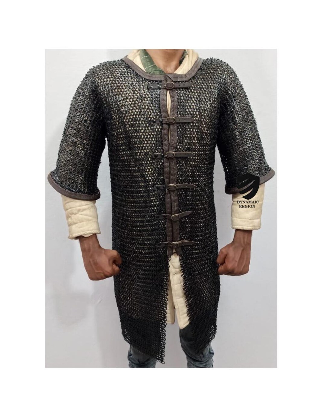 Medieval Black Finish Chainmail Shirt: 9mm Mild Steel Hauberk Armor ...