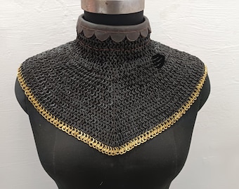 Black Finish Chainmail Gorget: 6mm Brass Ring Medieval Collar
