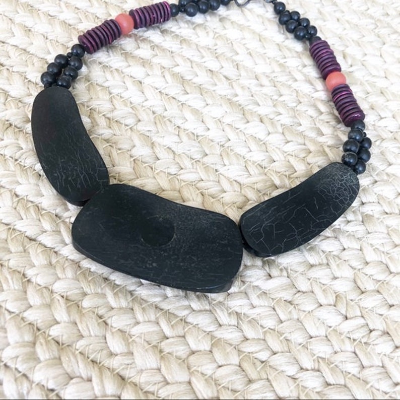 wooden bead necklace Vintage Boho Painted Wood Bead Necklace wood jewelry