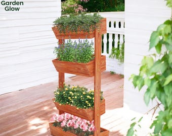 Vertical Planter - 4-Tier Raised Garden Bed, Adjustable Wooden Plant Stand for Flowers, Vegetables, Herbs, Space-Saving Outdoor Gardening