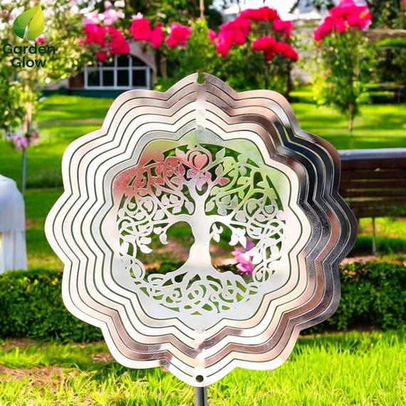 Windspiel „Baum Des Lebens“ Für Draußen – 3D-Metall-Dekoration, 30,5x30,5 Cm, Kinetische Kunst Für Garten & Terrasse