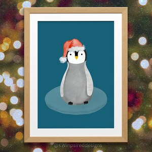 Pinguin Santa, Weihnachten Kunstdruck, Weihnachtspinguin Druck, Urlaub Dekor, Weihnachten Printables, Winter Wandkunst, Kinder Weihnachten Drucke