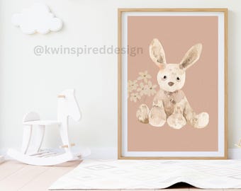 Bunny nursery print, bunny nursery art, cute bunny, woodland nursery girl, girls nursery print, girls room, bunny printable wall art