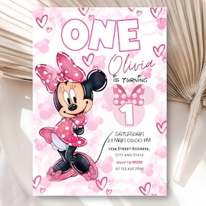 Editable Minnie Mouse Birthday Invitation, Minnie Mouse Birthday, First Birthday, Mouse Birthday Invitation, Minnie Invitations for Girls