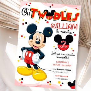 Mickey Mouse Twodles Invitation, Editable Mickey Mouse Birthday Invitation,Mickey 2nd Birthday Invitation, Boy 2nd Birthday Invitation