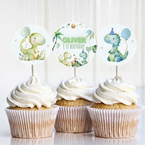 Dinosaurier Cupcake Toppers, Dino Geburtstag Cupcake Toppers, druckbare Cupcake Toppers, bearbeitbare Cupcake Toppers, Dinosaurier 1st Geburtstagsjunge