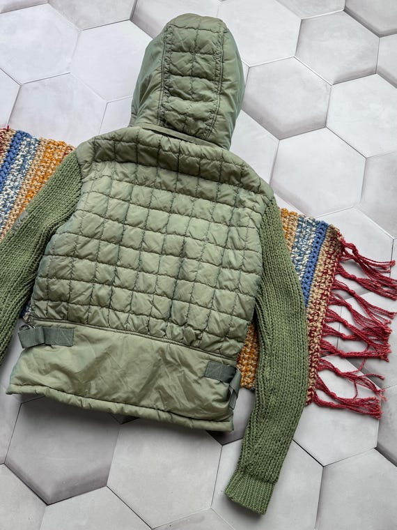 ジャケット Cropped Hooded Knitted Jacket Vintage Hooded Cropped Jacket With Knitted Sleeve Women's