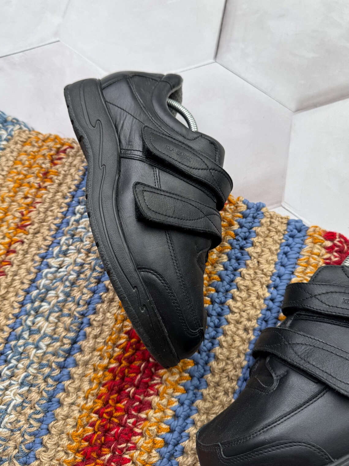 Vintage Black Leather Walking Shoes Men's Comfort Sneakers Minimalist Casual Orthopedic, foto 2 di 5