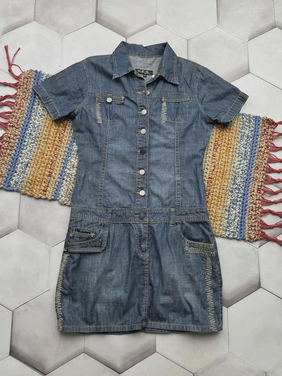 2000s jean dress Vintage Y2K Denim Mini Women Button Front Dress Short Sleeve Bridesmaid Dress with Lace Applique Buy Zivame Beautiful Basics Color:Lavender