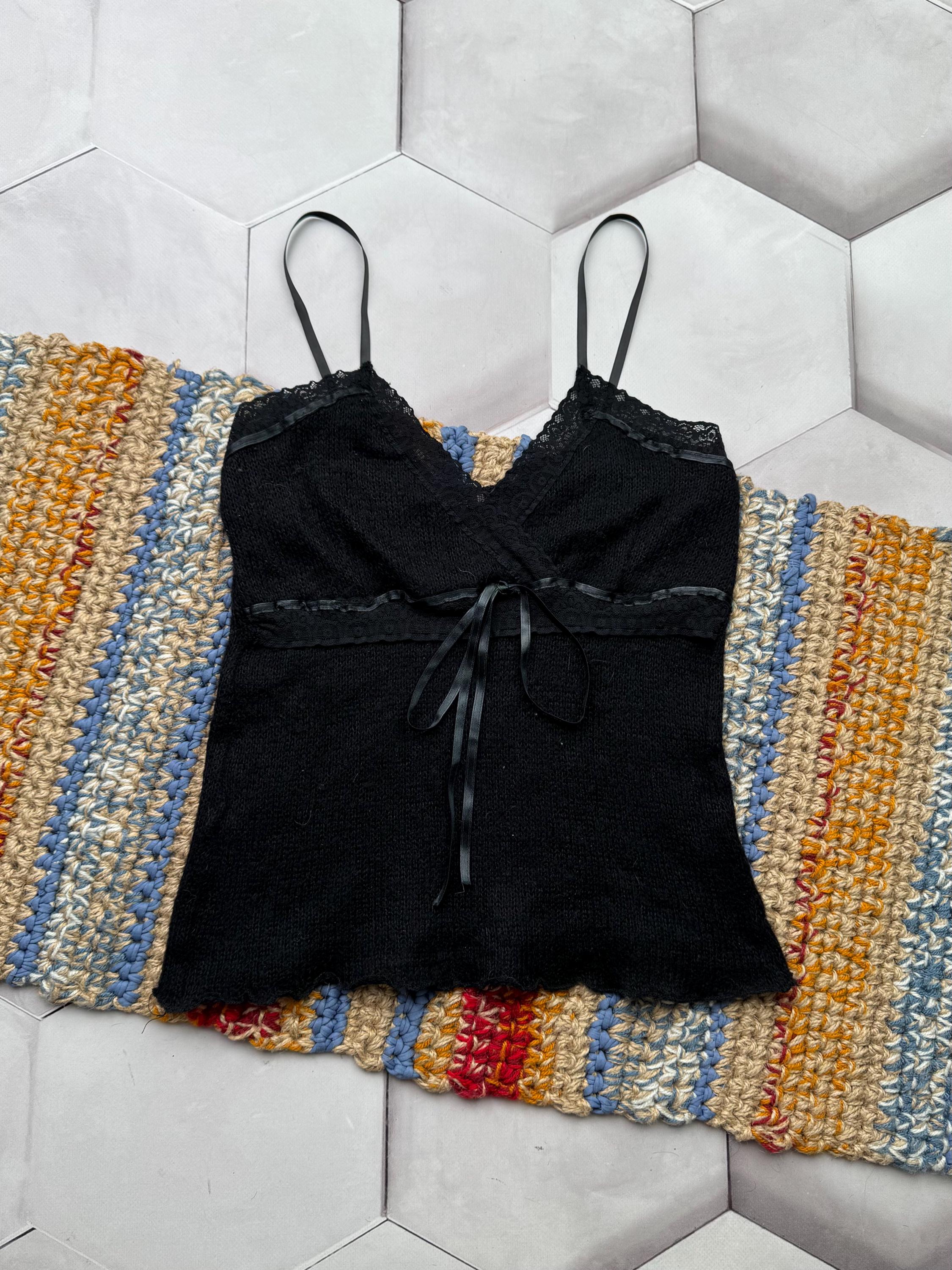 Vintage Black Lace Cami Top Women Y2K Knit Camisole Gothic