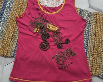 Vintage roze grafische tanktop Y2K Boho Fairy Grunge mouwloze verfraaide indiefestivaltop