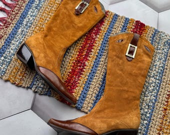 Botas vintage de ante para mujer, talla 37