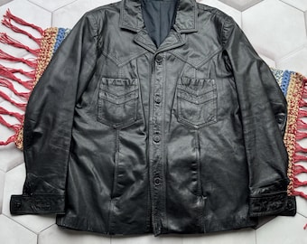 Veste chemise en cuir noire vintage, surchemise boutonnée pour hommes, style classique minimaliste