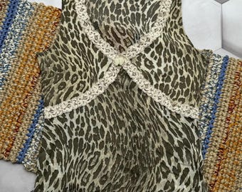 Camiseta de tirantes vintage Y2K con estampado de leopardo y ribete de encaje – Camiseta sin mangas estilo grunge de hadas para mujer
