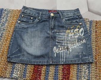 Jupe Vintage American Eagle Taille 4 – Micro Mini Denim Vieilli Ourlet Brut, Y2K Année 2000