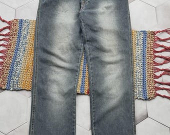 Mens Vintage Jeans Straight Leg Y2K Denim Pants Washed Blue Casual Jeans